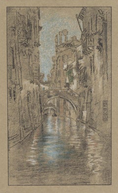 "A Venetian Canal" lithograph 1905