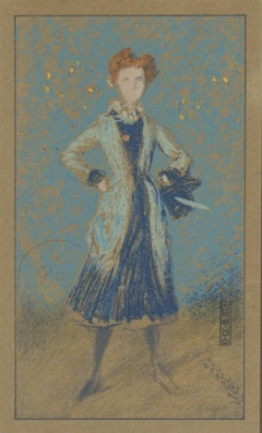 Antique "The Blue Girl" lithograph 1905
