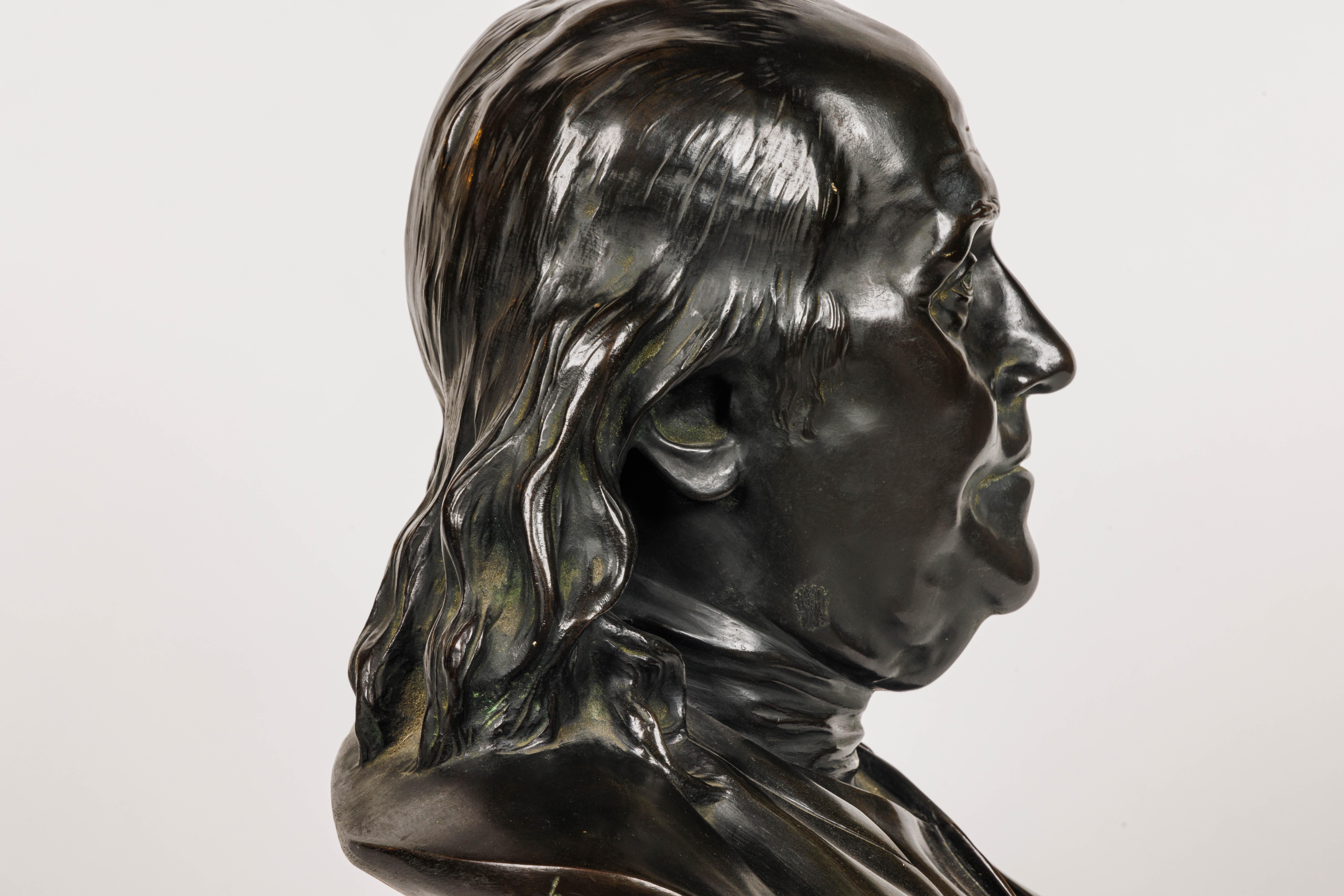 After Jean-Antoine Houdon a Bronze Bust of Benjamin Franklin For Sale 3
