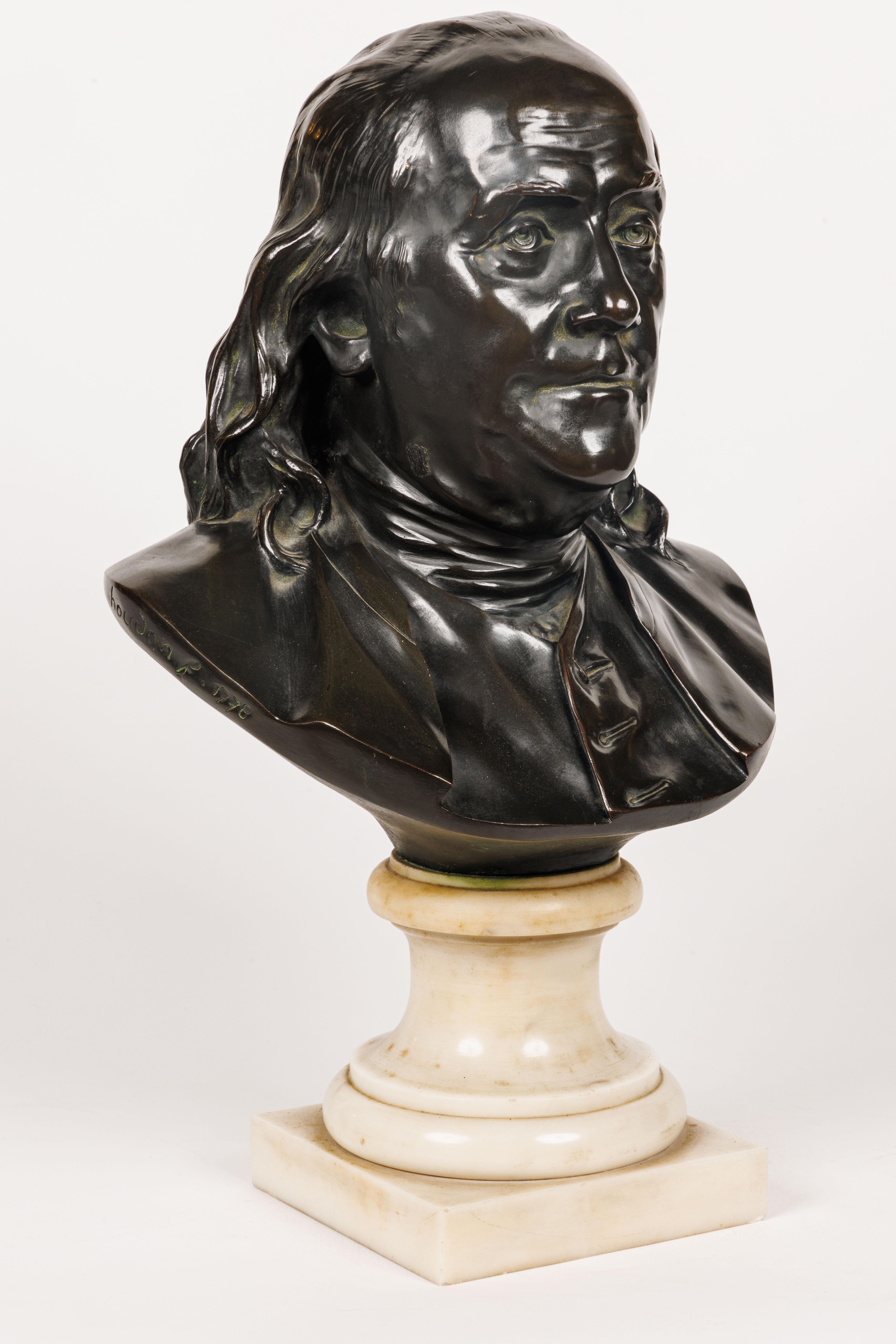 French After Jean-Antoine Houdon a Bronze Bust of Benjamin Franklin For Sale