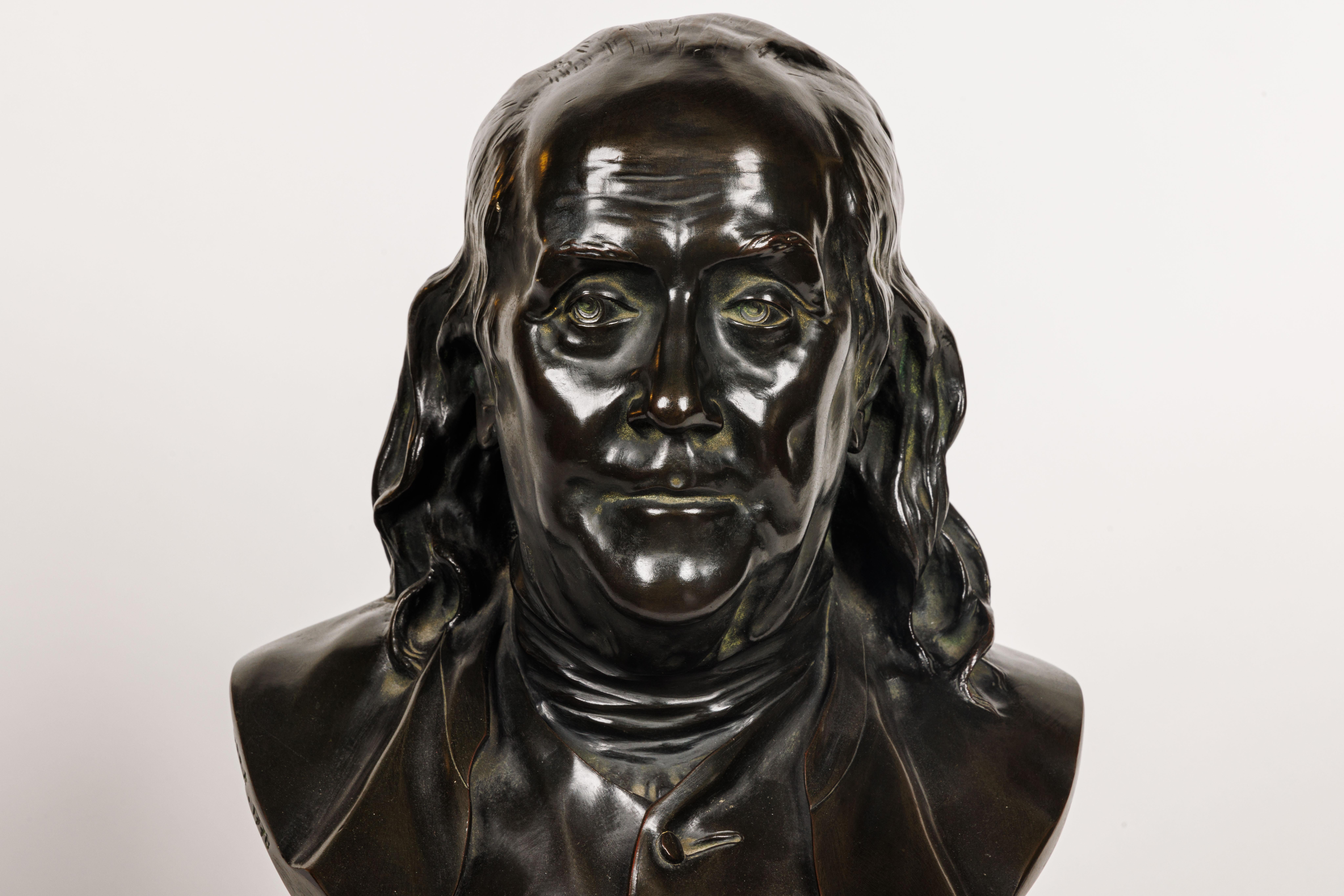 19th Century After Jean-Antoine Houdon a Bronze Bust of Benjamin Franklin For Sale