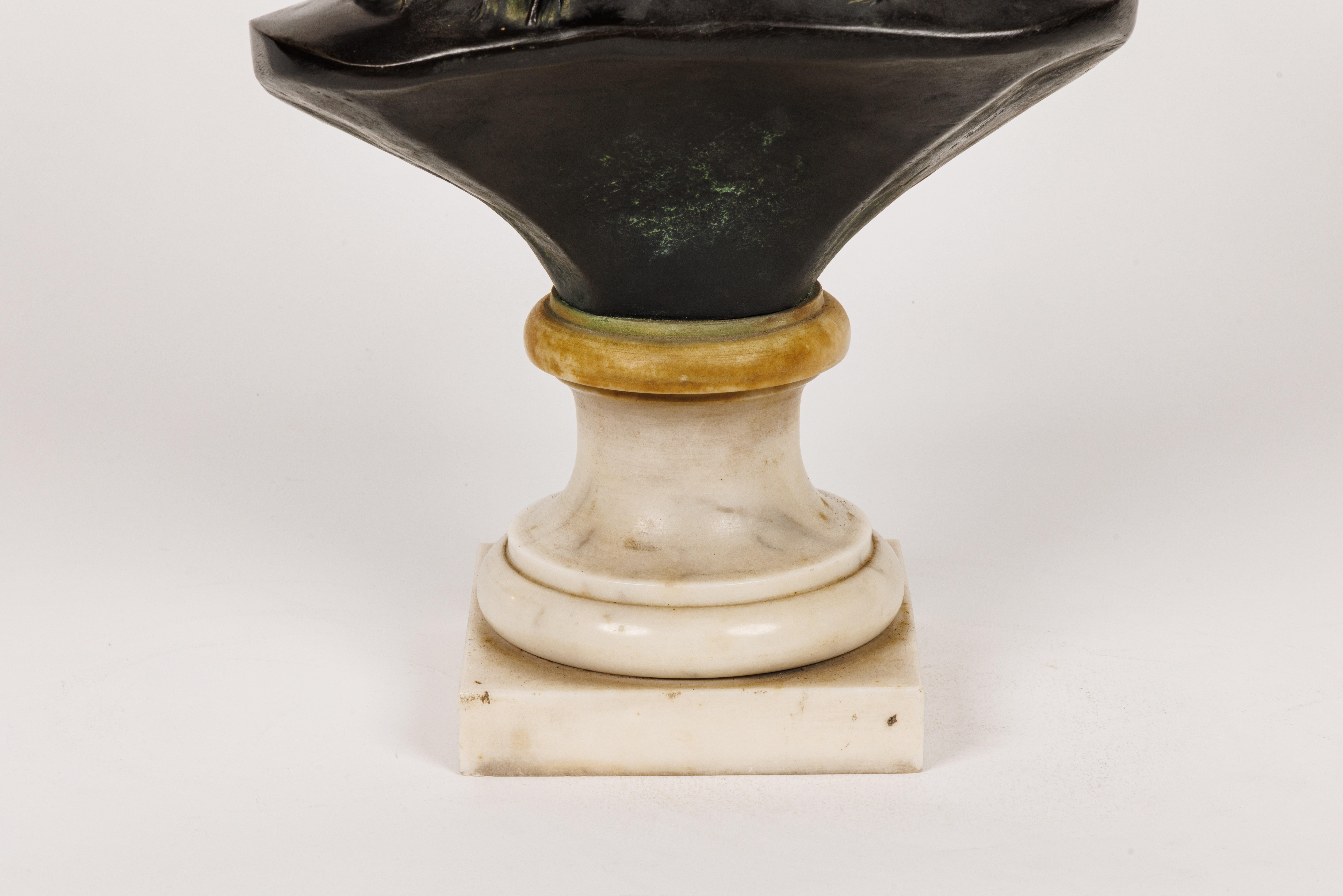 19th Century After Jean-Antoine Houdon a Bronze Bust of Benjamin Franklin