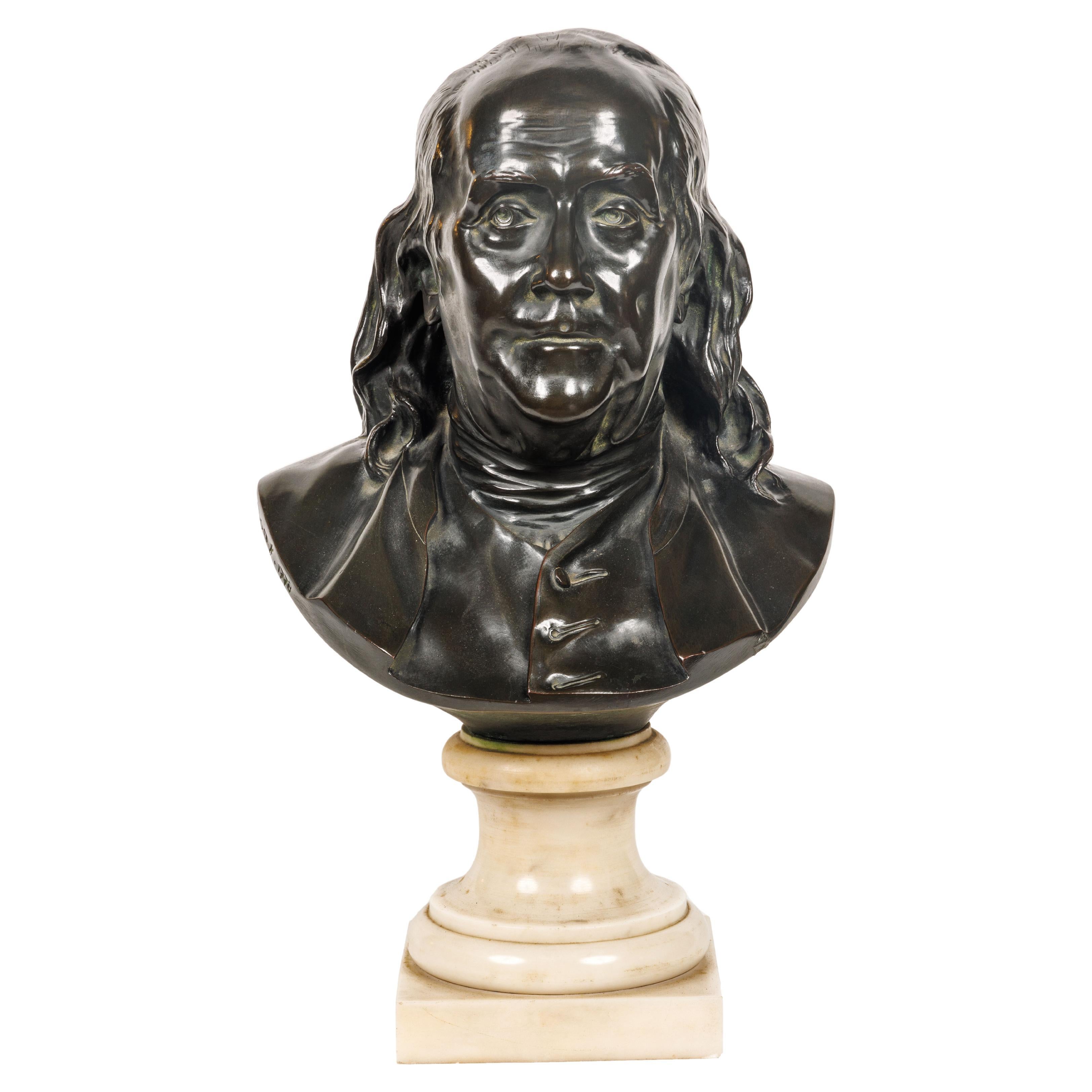 After Jean-Antoine Houdon a Bronze Bust of Benjamin Franklin