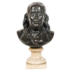 Antique After Jean-Antoine Houdon a Bronze Bust of Benjamin Franklin