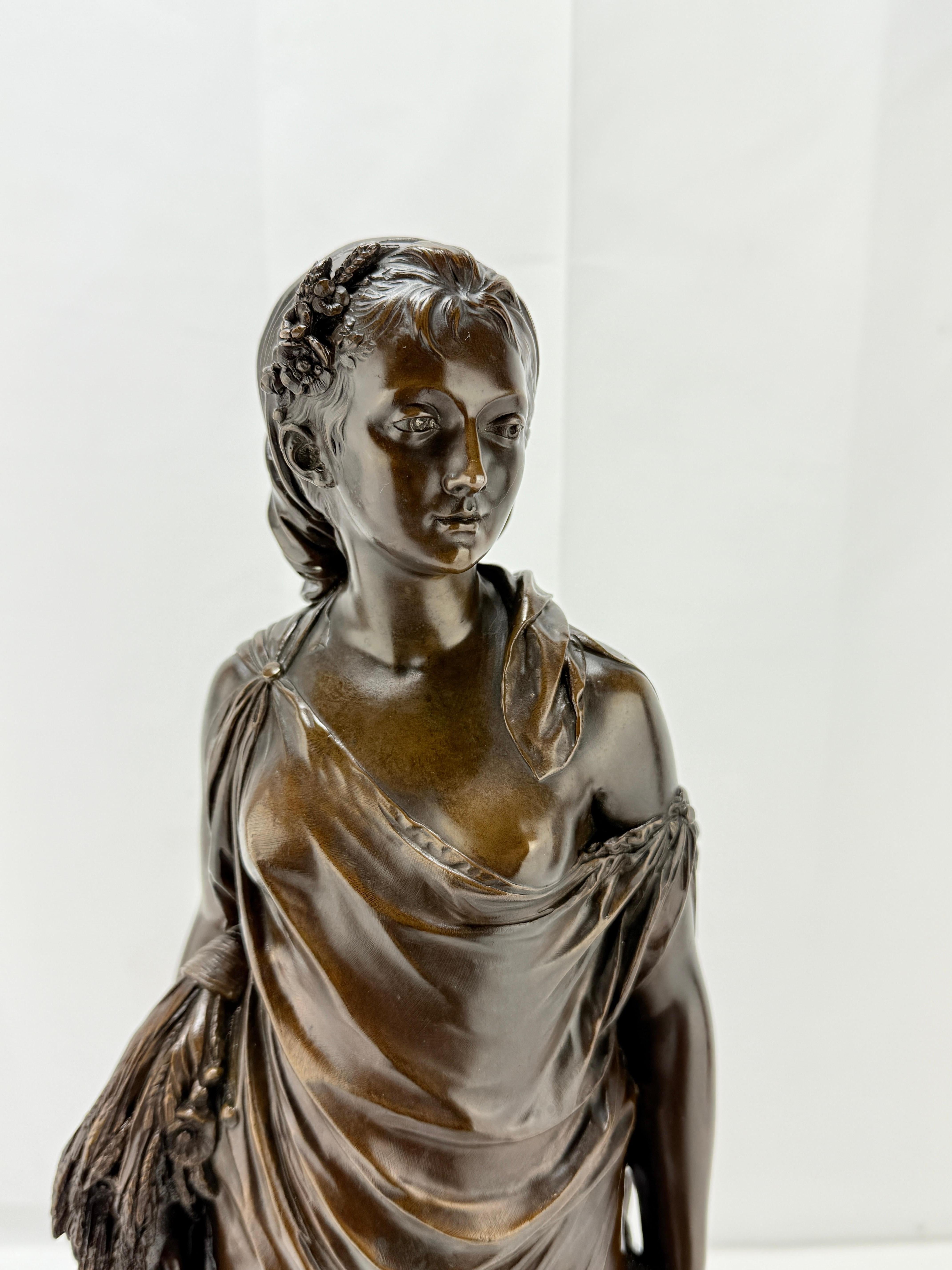 This finely cast bronze sculpture titled *Ruth* is attributed to the celebrated French sculptor Jean-Antoine Houdon (1741–1828), a master of the neoclassical tradition. The verso bears the stamp “A. Collas Réduction Mécanique,” indicating that this