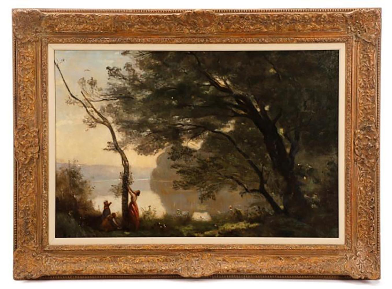 (after) Jean-Baptiste-Camille Corot Landscape Painting - 19th C. Entitled "Souvenir de Mortefontaine", after Jean-Baptiste Camille Corot