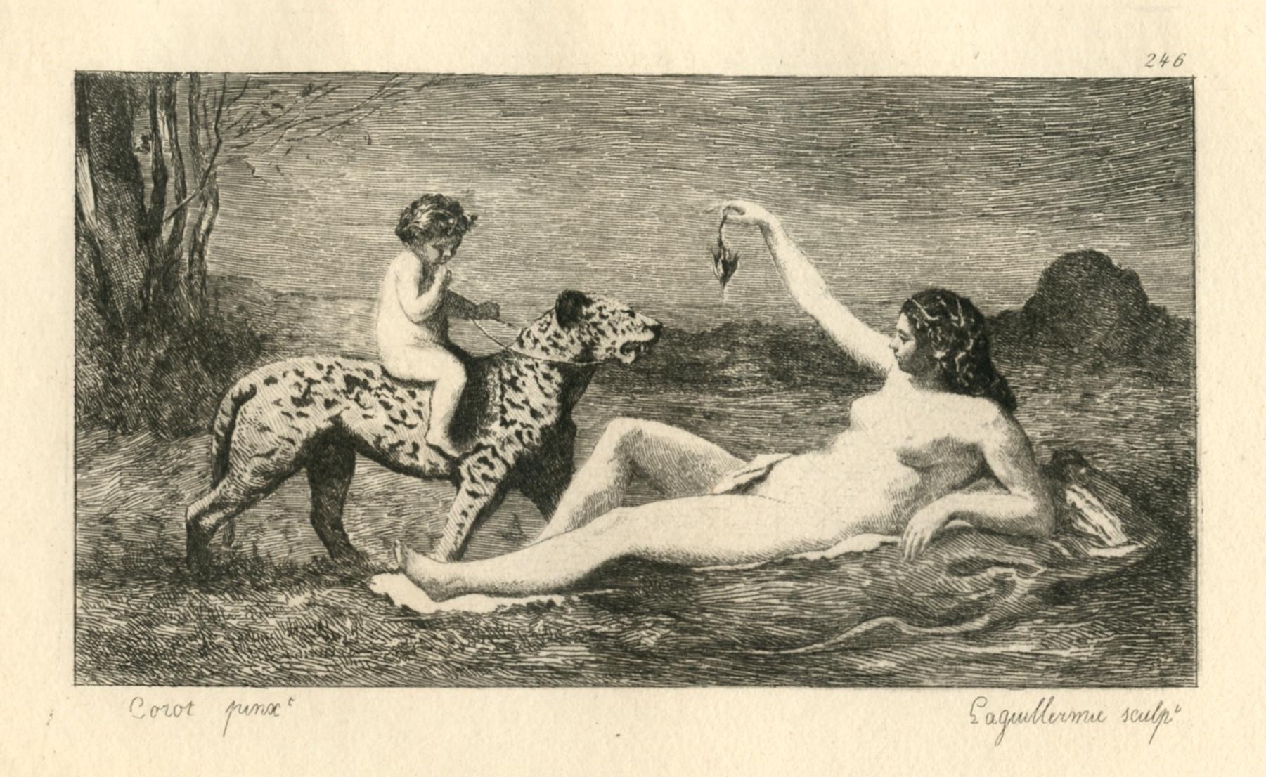 "Bacchante with a Panther" etching - Print by (after) Jean-Baptiste-Camille Corot