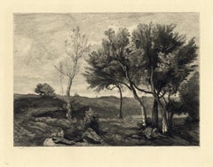 Antique "Bouquet d'Arbres" etching on japon paper