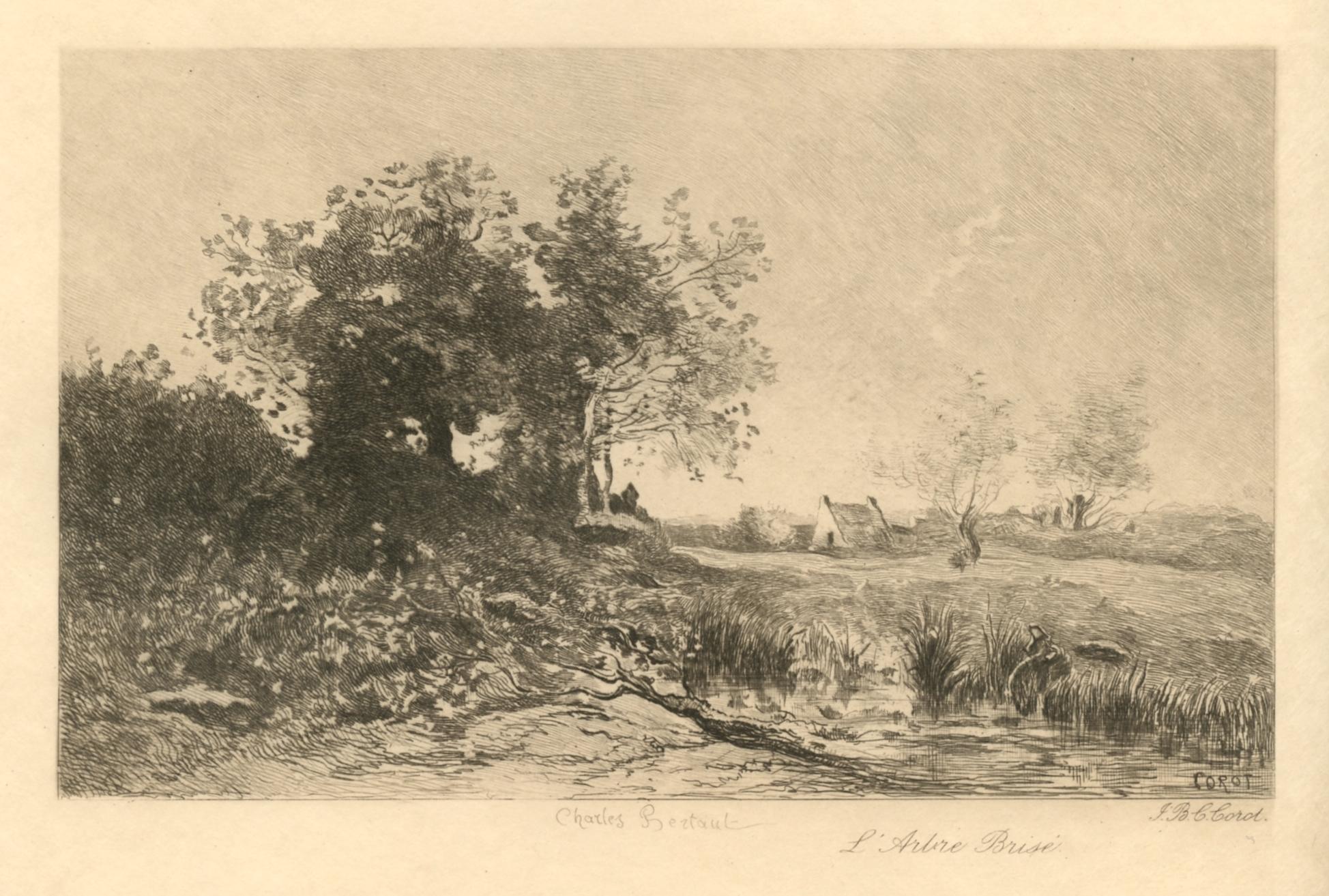 "L'Arbre Brise" etching - Print by (after) Jean-Baptiste-Camille Corot