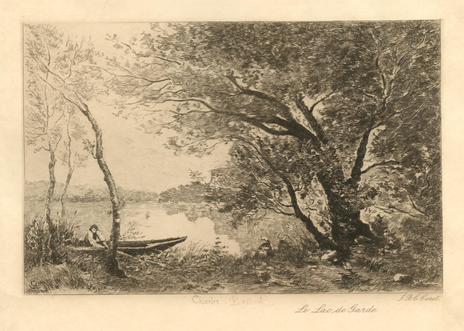 "Le Lac de Garde" etching - Print by (after) Jean-Baptiste-Camille Corot