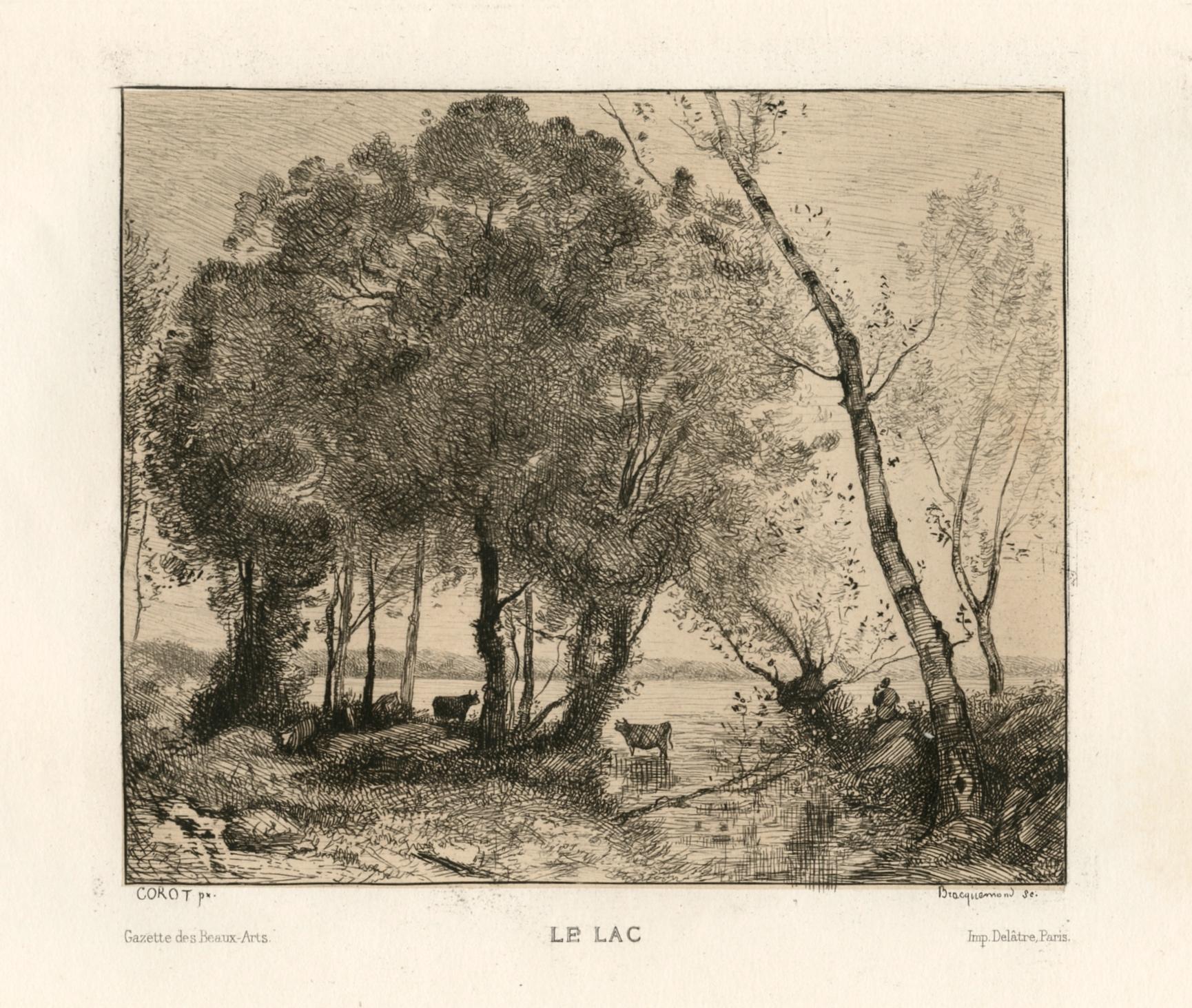 "Le Lac" etching - Print by (after) Jean-Baptiste-Camille Corot