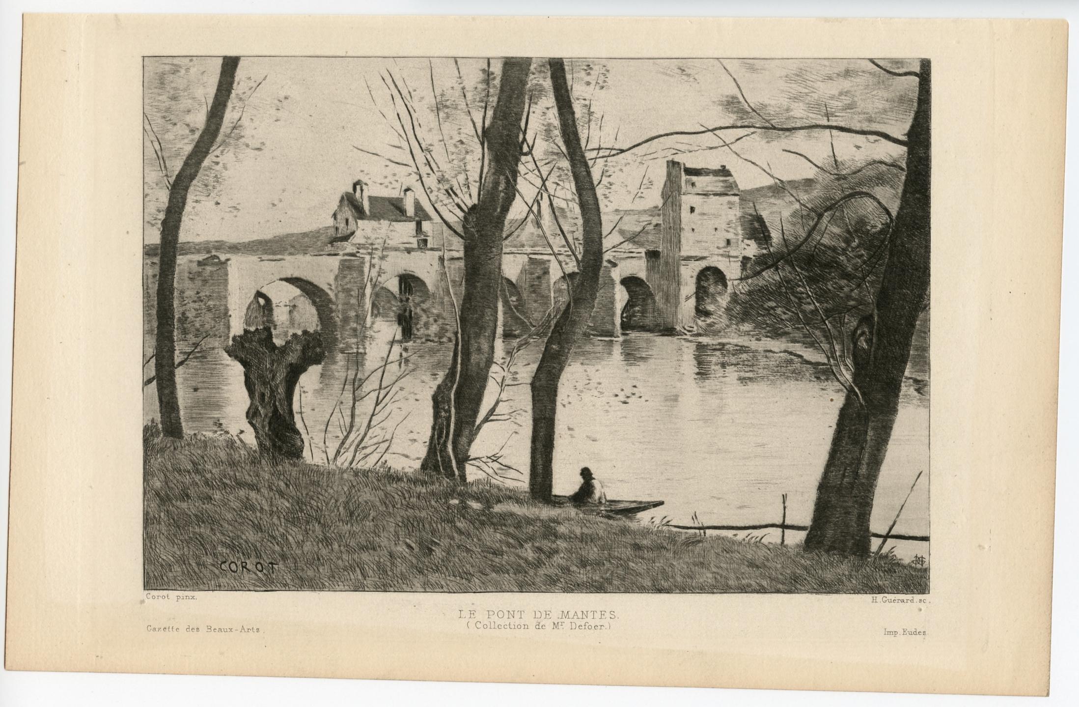 Técnica: Aguafuerte. Grabado por Henri Guerard según Corot. Impreso en París sobre papel verjurado por Eudes y publicado por la Gazette des Beaux-Arts hacia 1880. Tamaño de la imagen: 140 x 204 mm (5 1/2 x 8 pulgadas) con márgenes irregulares, como