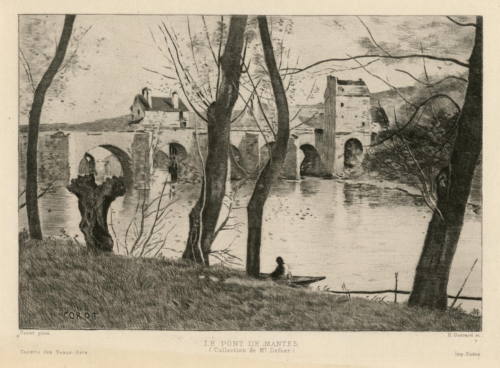 "Le Pont de Mantes" etching - Print by (after) Jean-Baptiste-Camille Corot
