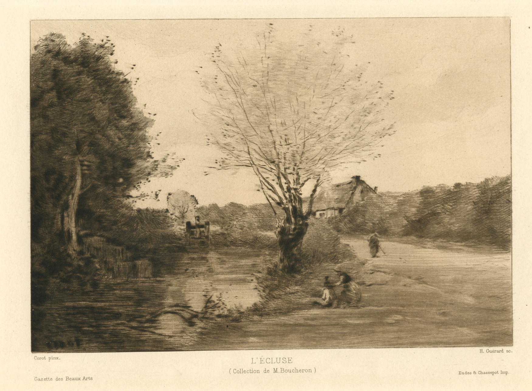 "L'ecluse" etching - Print by (after) Jean-Baptiste-Camille Corot