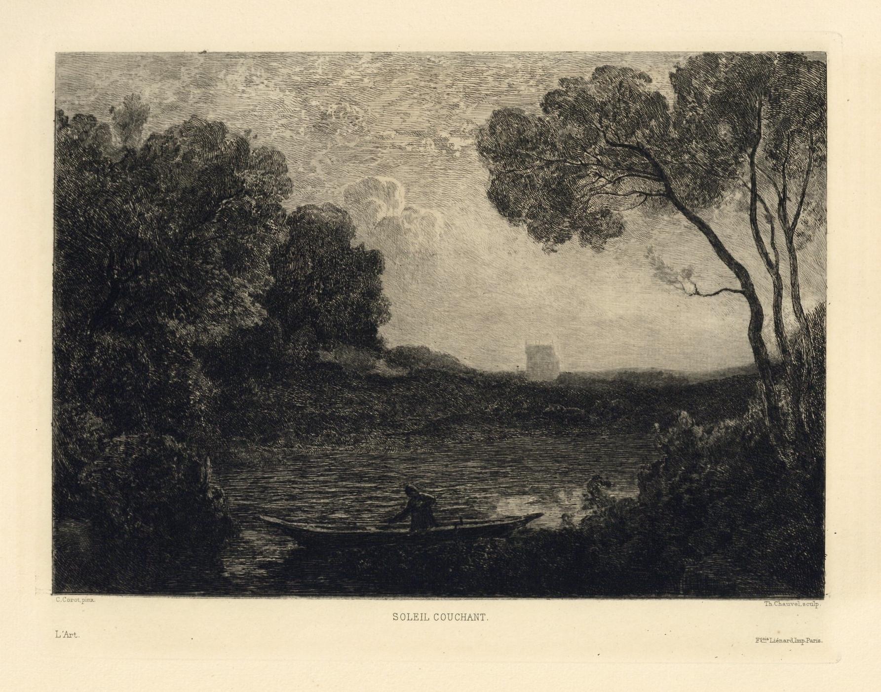 "Soleil Couchant" etching - Print by (after) Jean-Baptiste-Camille Corot