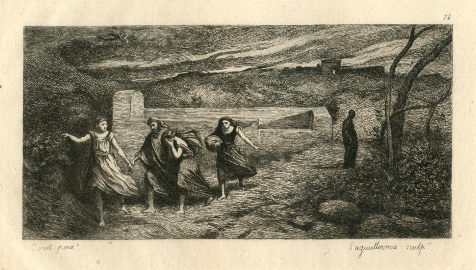 "The Burning of Sodom" etching - Print by (after) Jean-Baptiste-Camille Corot