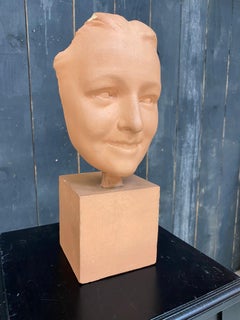 After Jean-Baptiste Carpeaux "Woman's Face", Patinated Plaster