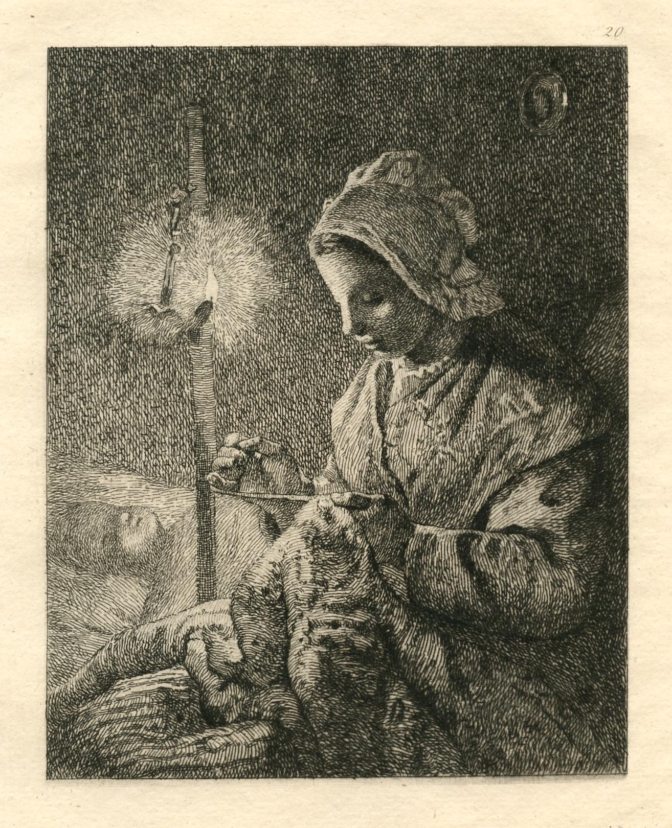 "Femme cousant" etching - Print by (after) Jean François Millet