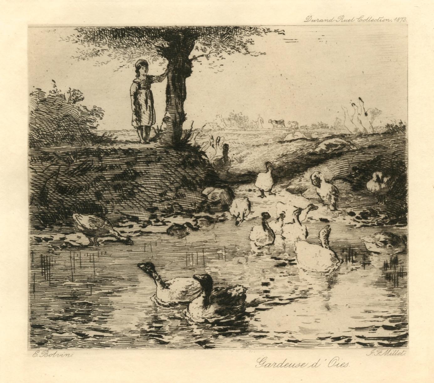 "Gardeuse d'Oies" etching - Print by (after) Jean François Millet
