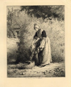 "La cueillette des haricots" etching