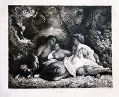 Le Repos - Acquaforte e acquatinta originale di Marcel Roux - Fine del XIX secolo