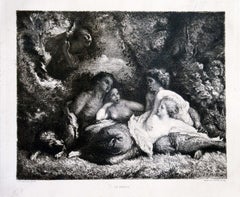 after) Jean François Millet - Le Repos - Original Etching and Aquatint by  Marcel Roux - Late 19th Century For Sale at 1stDibs