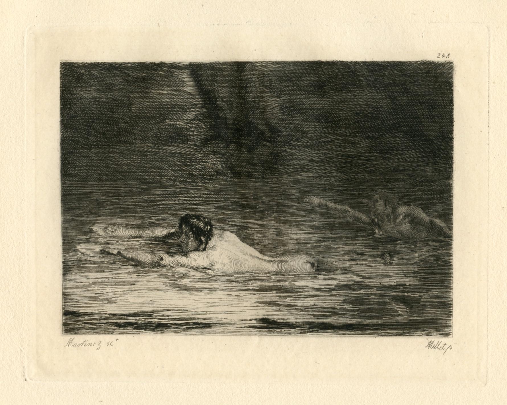 (Les nageurs) etching - Print by (after) Jean François Millet