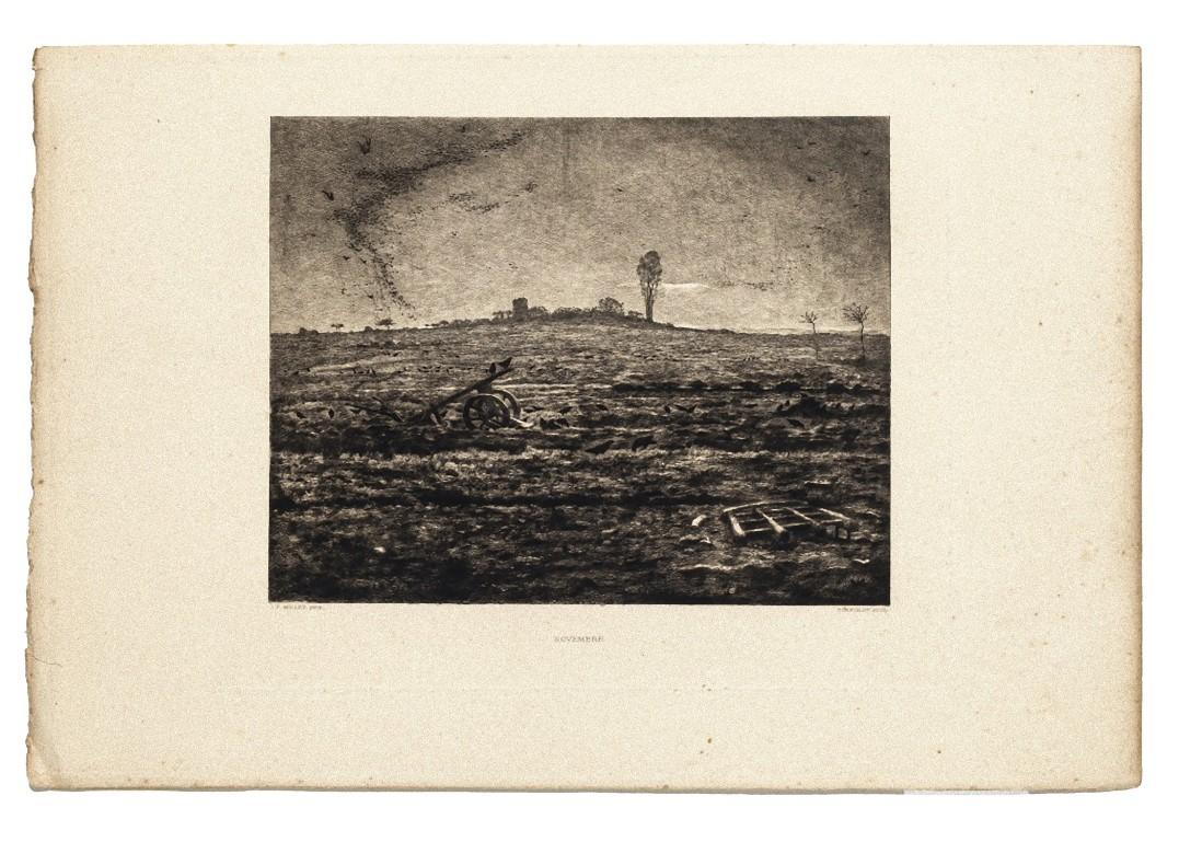 (after) Jean François Millet Figurative Print - Novembre  - Original Etching by Marcel Roux After J.F. Millet -Late 19th Century
