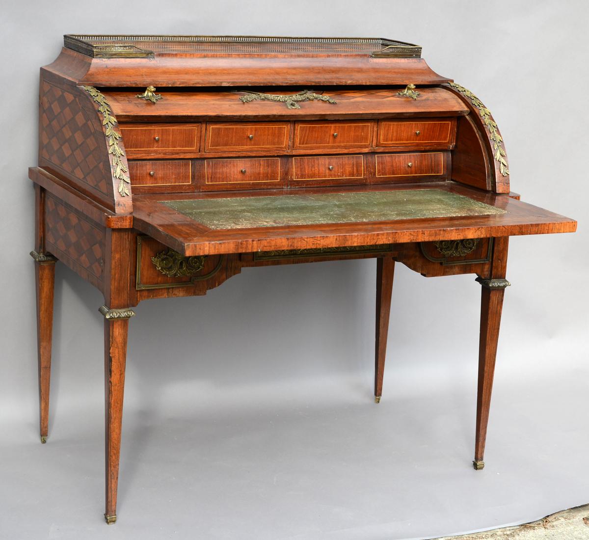 After Jean-Henri Riesener: Cylindrical Secretary, Paris, 1880s. Made of rosewood and other fine woods.

Very beautifully proportioned and richly designed cylinder desk of the highest quality.

This secretary used a cylinder secretary (