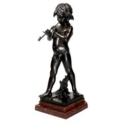 After Jean Louis Grégoire Spelter Figure "Boy Playing Pipe"