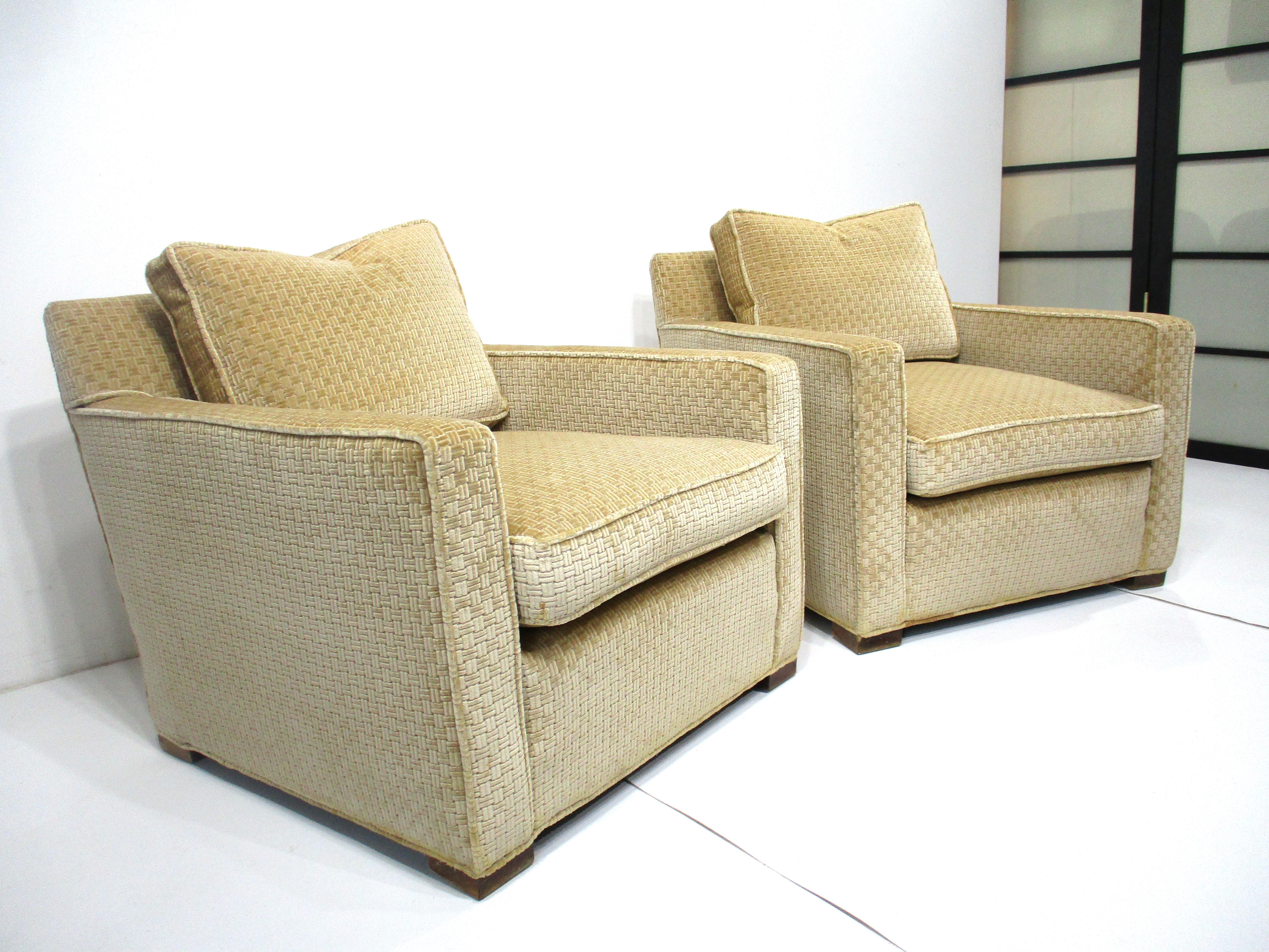 Art Deco After Jean Micheal Frank Mid Century Styled Upholstered Club Chairs  For Sale