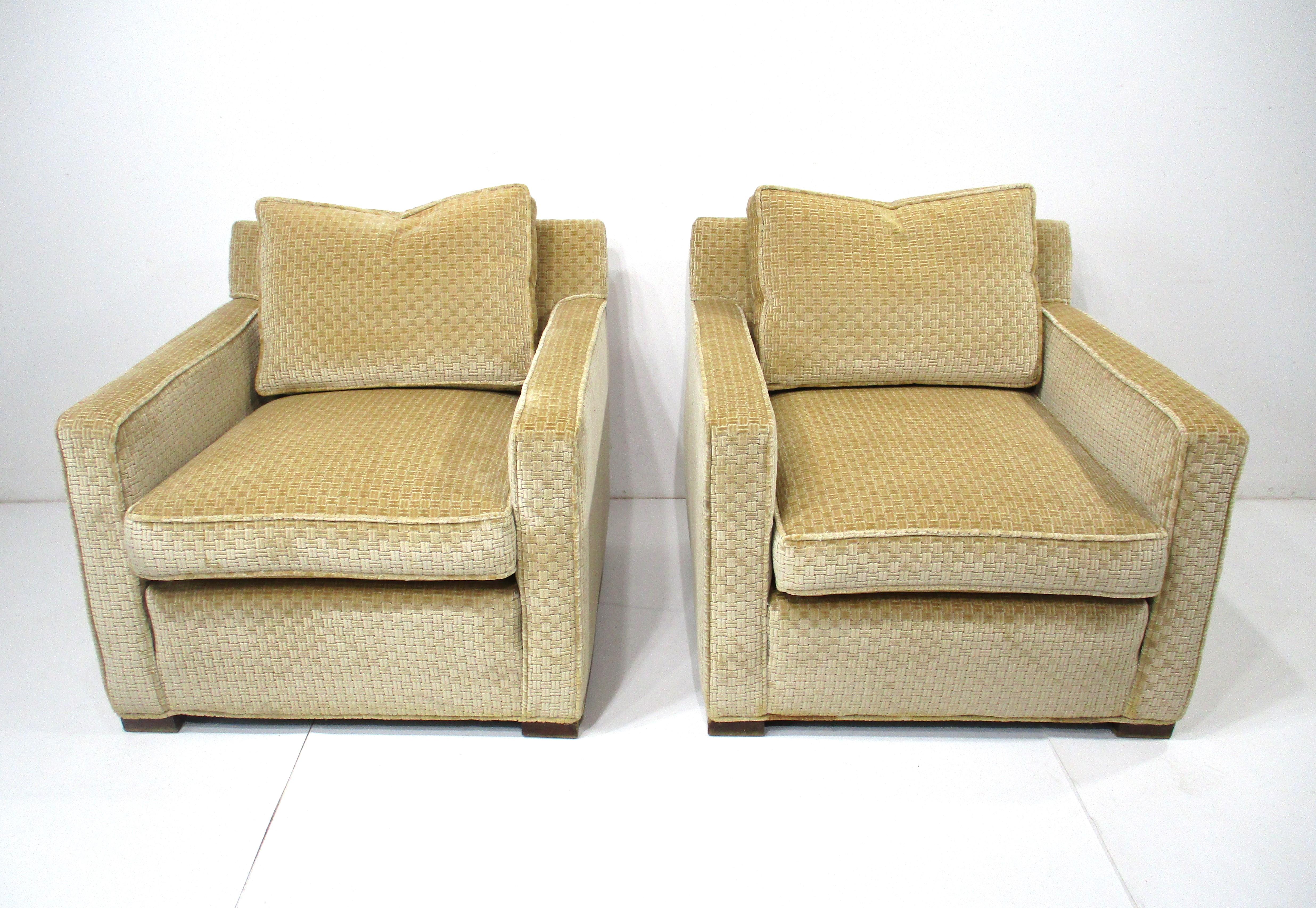 After Jean Micheal Frank Mid Century Styled Upholstered Club Chairs  In Good Condition For Sale In Cincinnati, OH