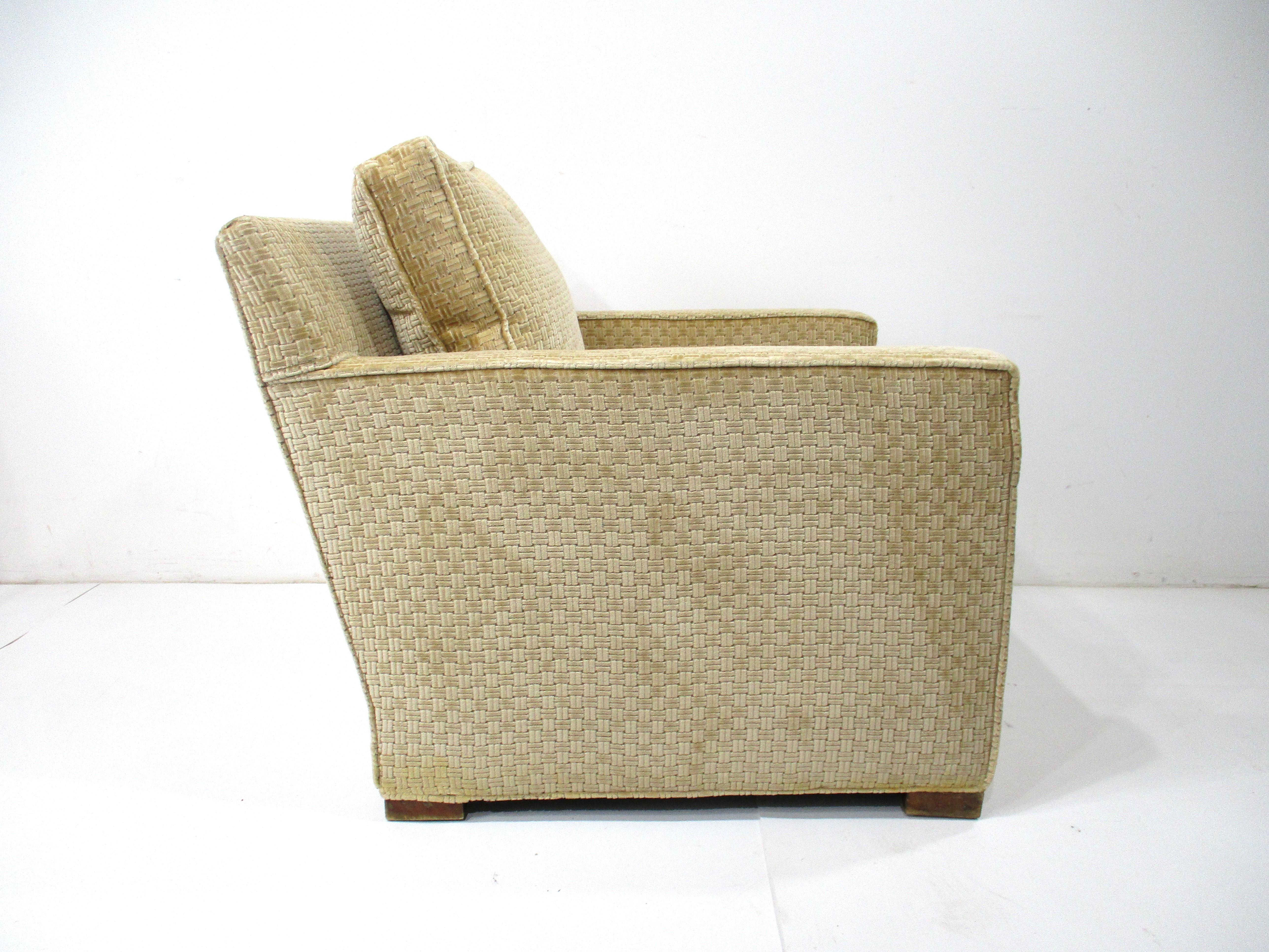 Upholstery After Jean Micheal Frank Mid Century Styled Upholstered Club Chairs  For Sale