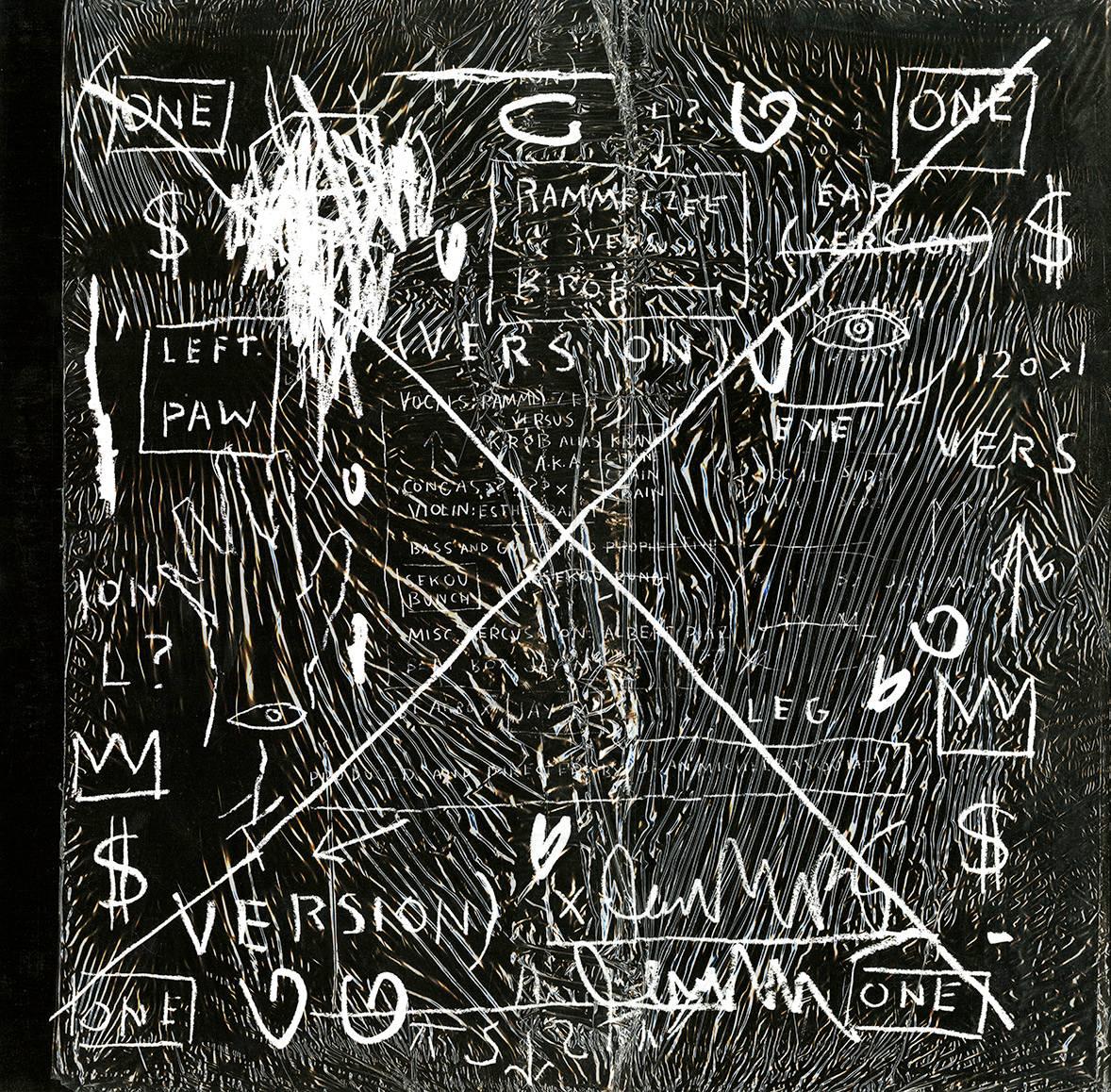 L'art d'un disque et d'une affiche de Basquiat Beat Bop (album art Basquiat)  - Pop Art Mixed Media Art par after Jean-Michel Basquiat