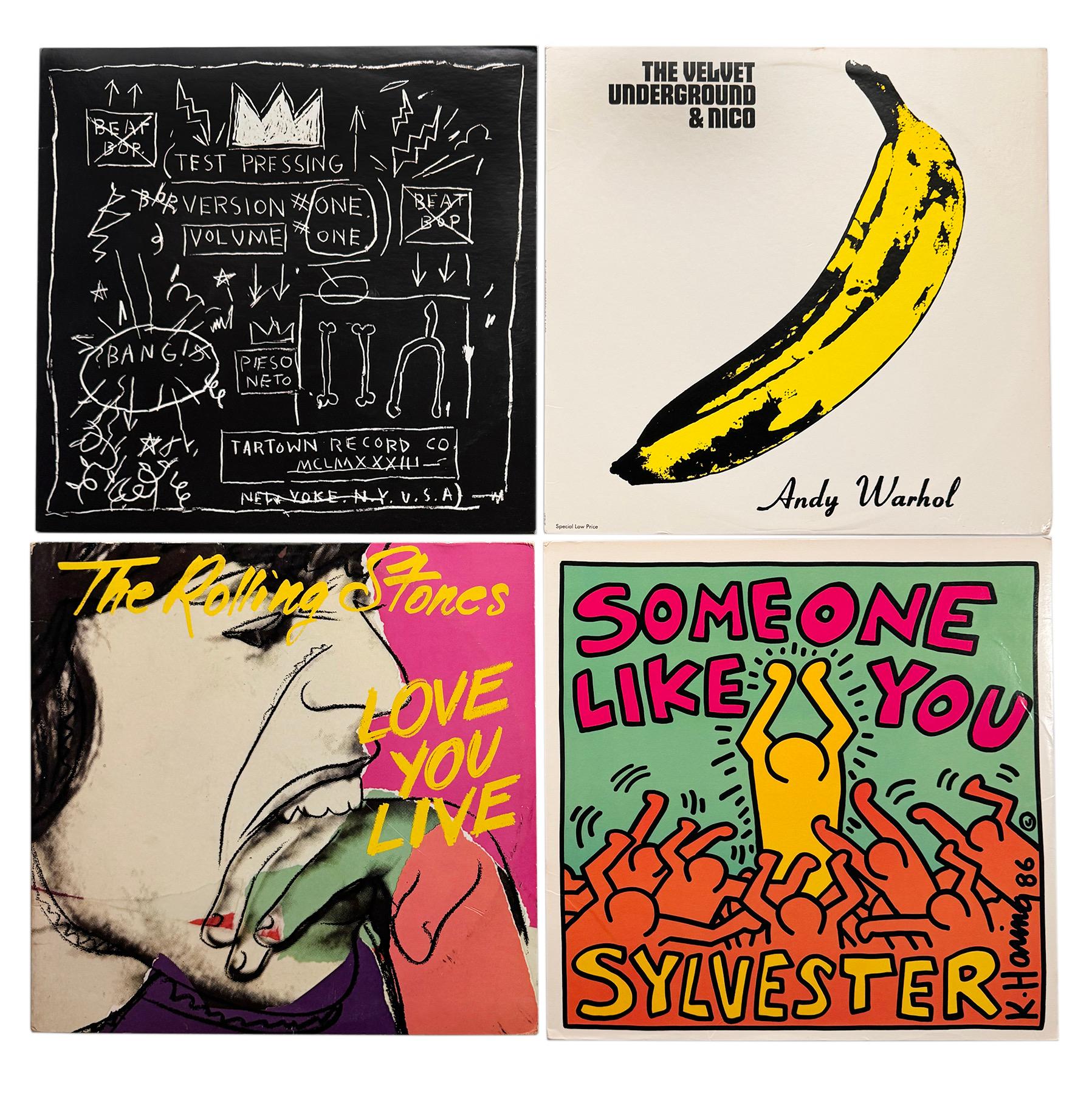 Basquiat Keith Haring Andy Warhol Record Art (set of 4) - Mixed Media Art by after Jean-Michel Basquiat