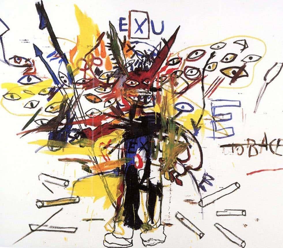 Jean-Michel Basquiat Enrico Navarra Gallery Paris 2000 :
Rare annonce vintage de Basquiat publiée à l'occasion de : Jean-Michel Basquiat, Galerie Enrico Navarra Paris durant l'été 2000. 

Support : Faire-part plié sur papier couché épais et