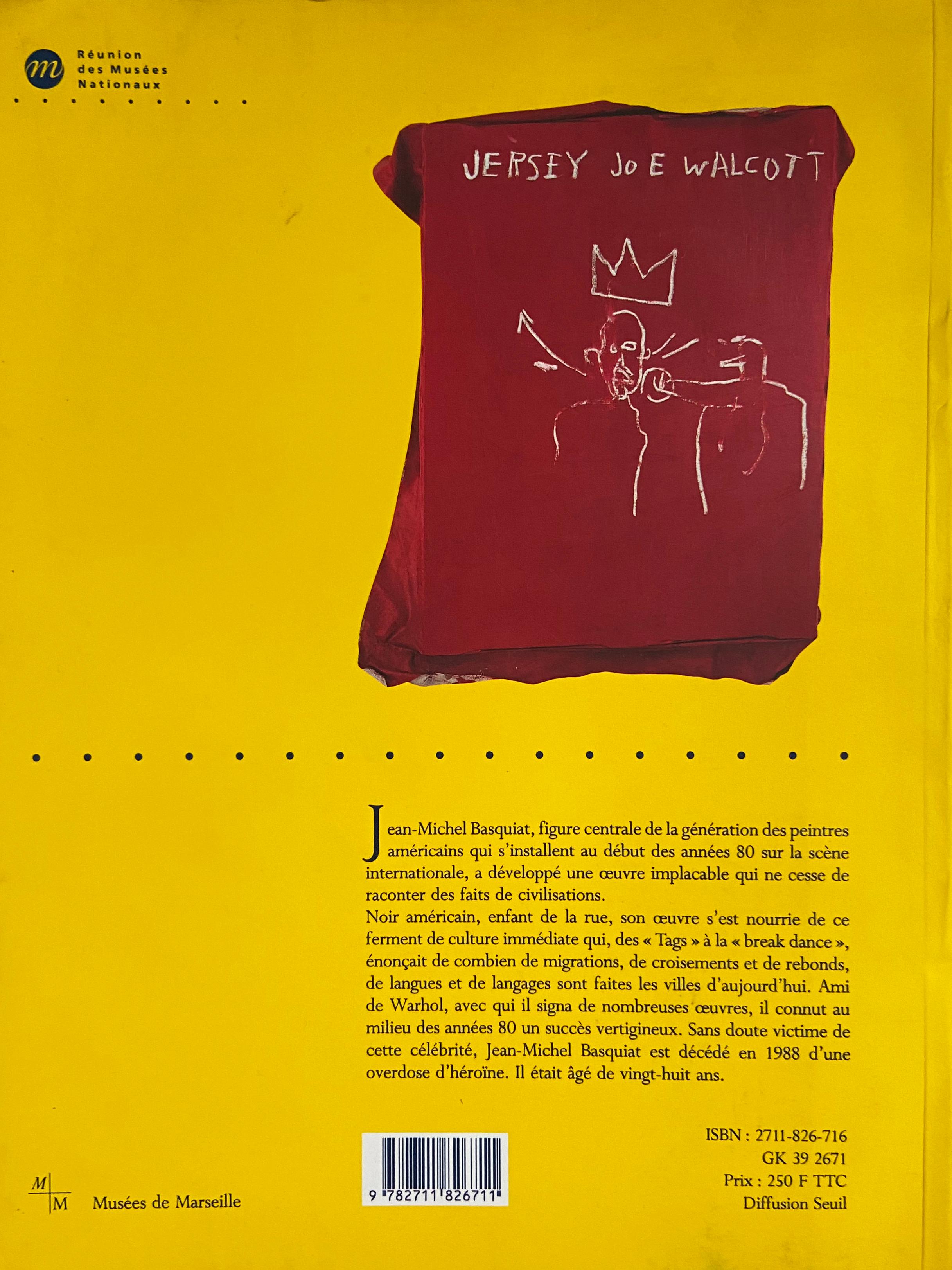 Original Exhibition Catalog, for Jean-Michel Basquiat – A Retrospective; Musée Cantini, Marseille, France, 1992.

Illustrated cover with flaps, 192 pages; approx 10 x 12 inches (30 x 23 cm).

Approximately 65 color reproductions plus some rare