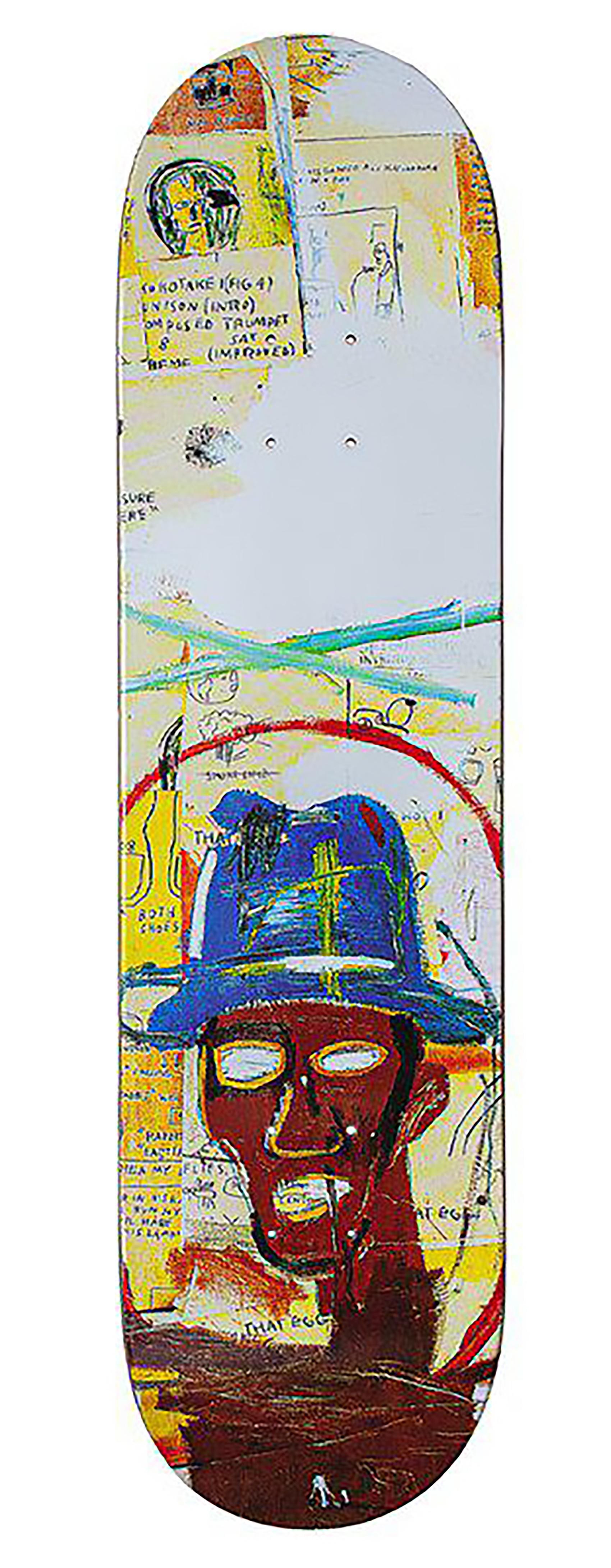 Basquiat Skateboard Decks Set of 3 (2019-2020):
Vibrant, superbly rendered Basquiat Skateboard Decks licensed by the Estate of Jean Michel Basquiat in conjunction with Artestar, featuring reproductions of the much iconic early eighties works,