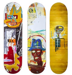 Basquiat Skateboard Decks : ensemble de 3 œuvres (Basquiat A-One, Toxic, Gold Griot) 