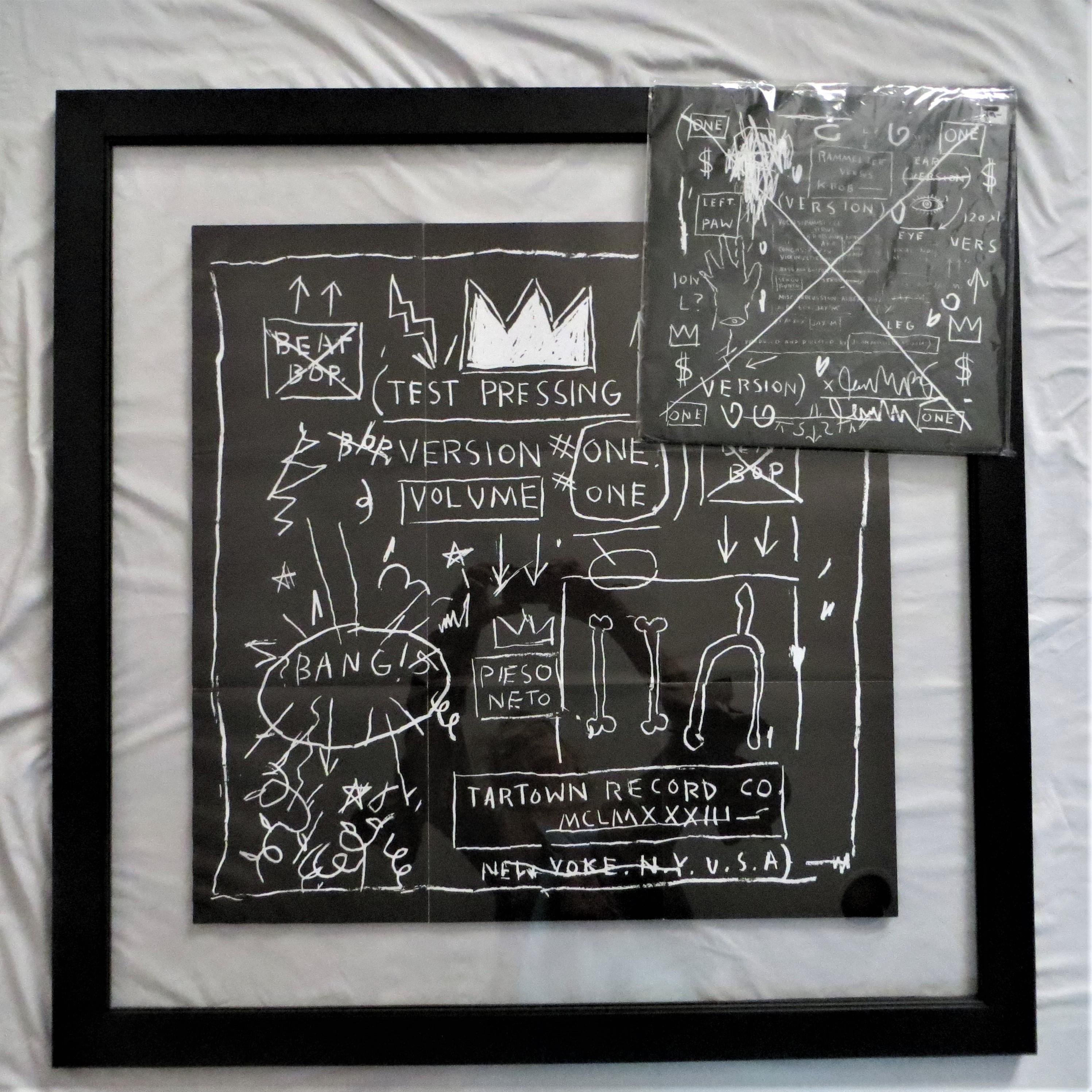 after Jean-Michel Basquiat Abstract Print - Jean-Michel Basquiat & Rammelzee, Beat Bop, 12inches Record With Poster Framed 