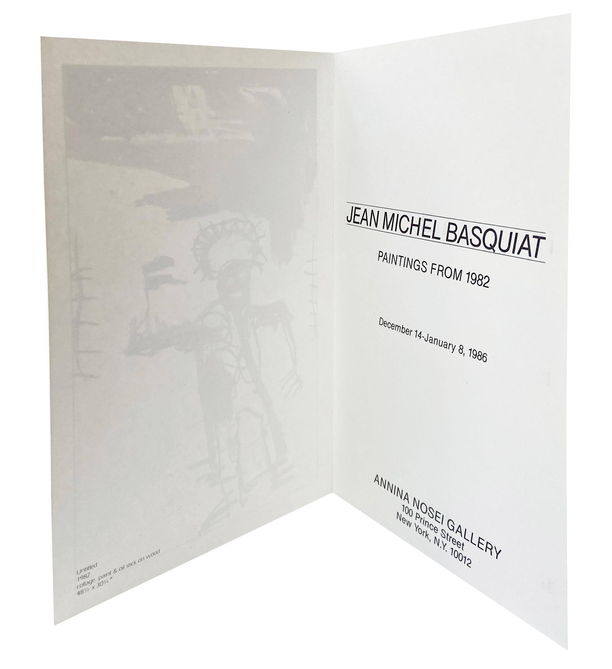 Jean-Michel Basquiat, Annina Nosei Gallery, New York, 1982-1988:
A set of 3 rare vintage original Basquiat announcement cards from 1982, 1986, 1988, respectively - with 2 published during Basquiat’s lifetime on the occasion(s) of:  

- ‘Basquiat