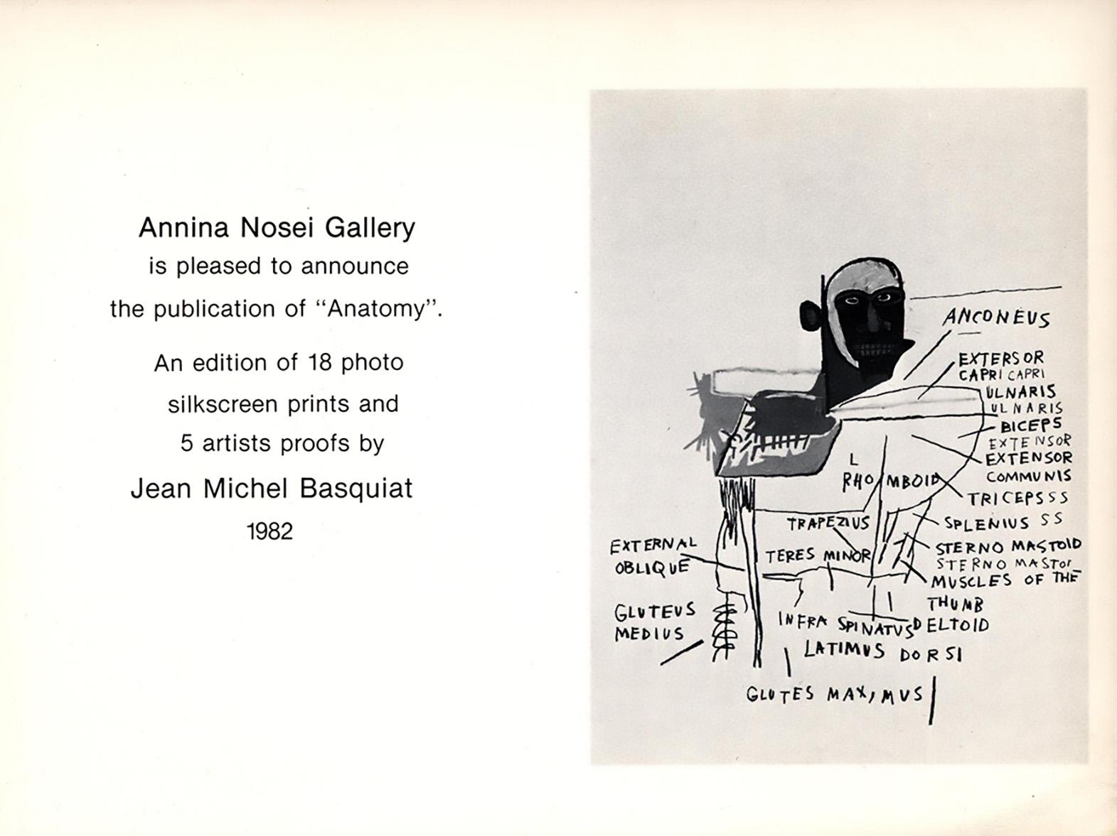 Jean-Michel Basquiat, Annina Nosei Gallery, New York, 1982-1988 :
Un ensemble de 2 rares faire-part originaux vintage de Basquiat de 1982 & 1988, respectivement publiés à l'occasion de :  

- Basquiat Anatomy