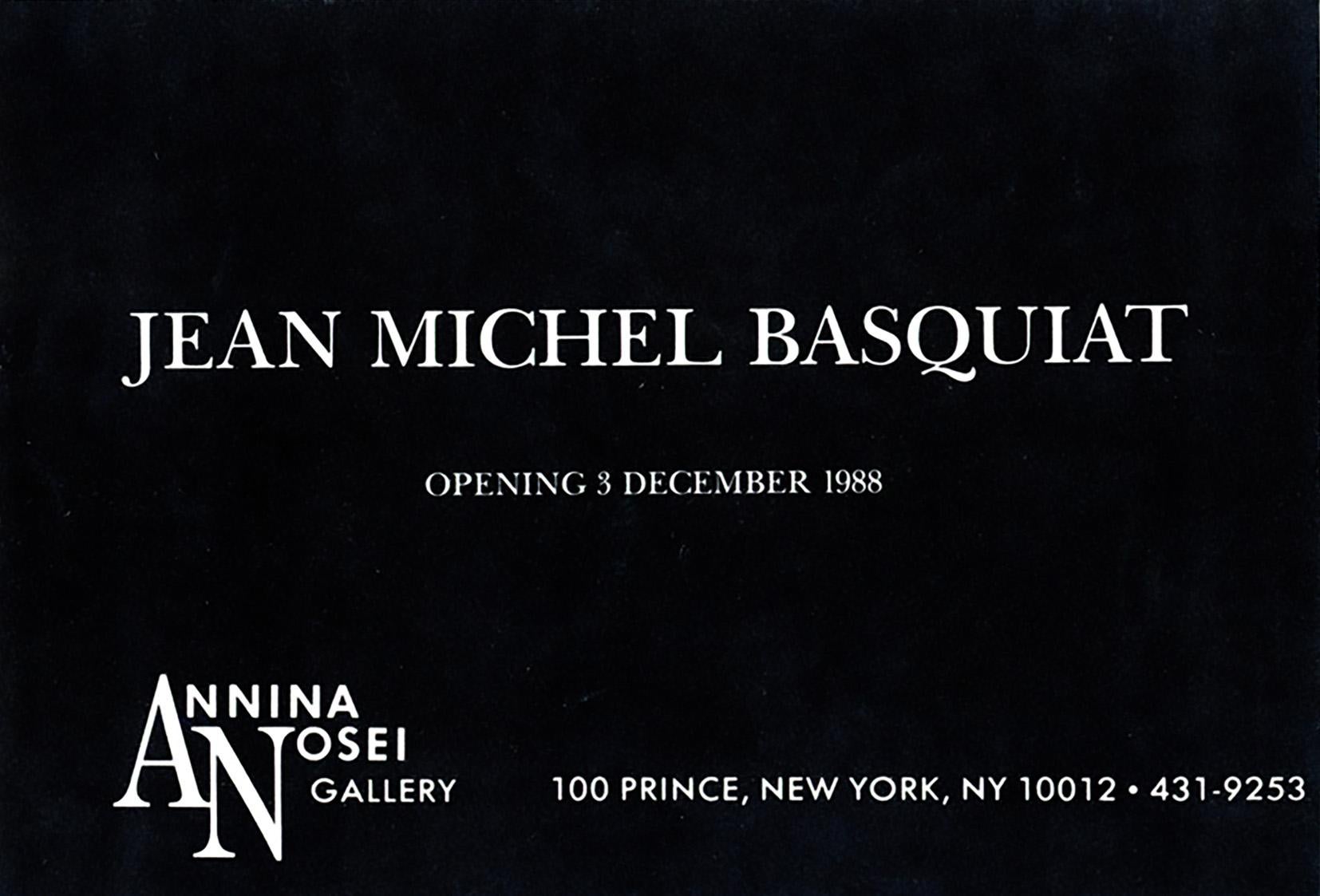 Jean-Michel Basquiat, Annina Nosei Gallery, New York, 1982-1988:
A set of 2 rare vintage original Basquiat announcement cards from 1982 & 1988, respectively published on the occasion(s) of:  

- ‘Basquiat Anatomy’ 1982 (a suite of 18 screen