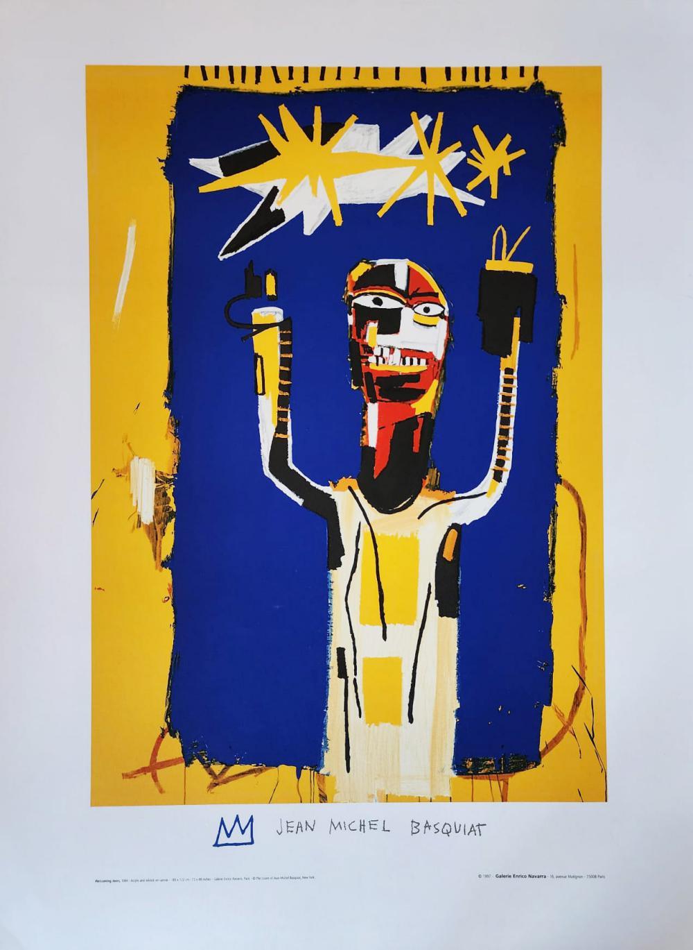 Interior Print after Jean-Michel Basquiat - JEAN MICHEL BASQUIAT, « WELCOMING JEERS 1997 » ÉDITION LIMITÉE VERY RARE ESTATE LI