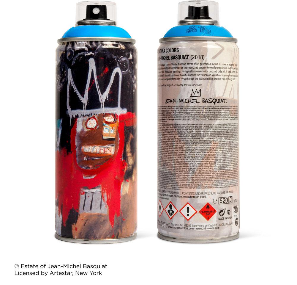 MTN x Estate of Jean-Michel Basquiat Spray Paint Can:
Highly collectible limited edition Jean-Michel Basquiat spray paint can by published circa 2017 featuring the Estate trademark of Jean-Michel Basquiat. A unique Basquiat collectible that makes
