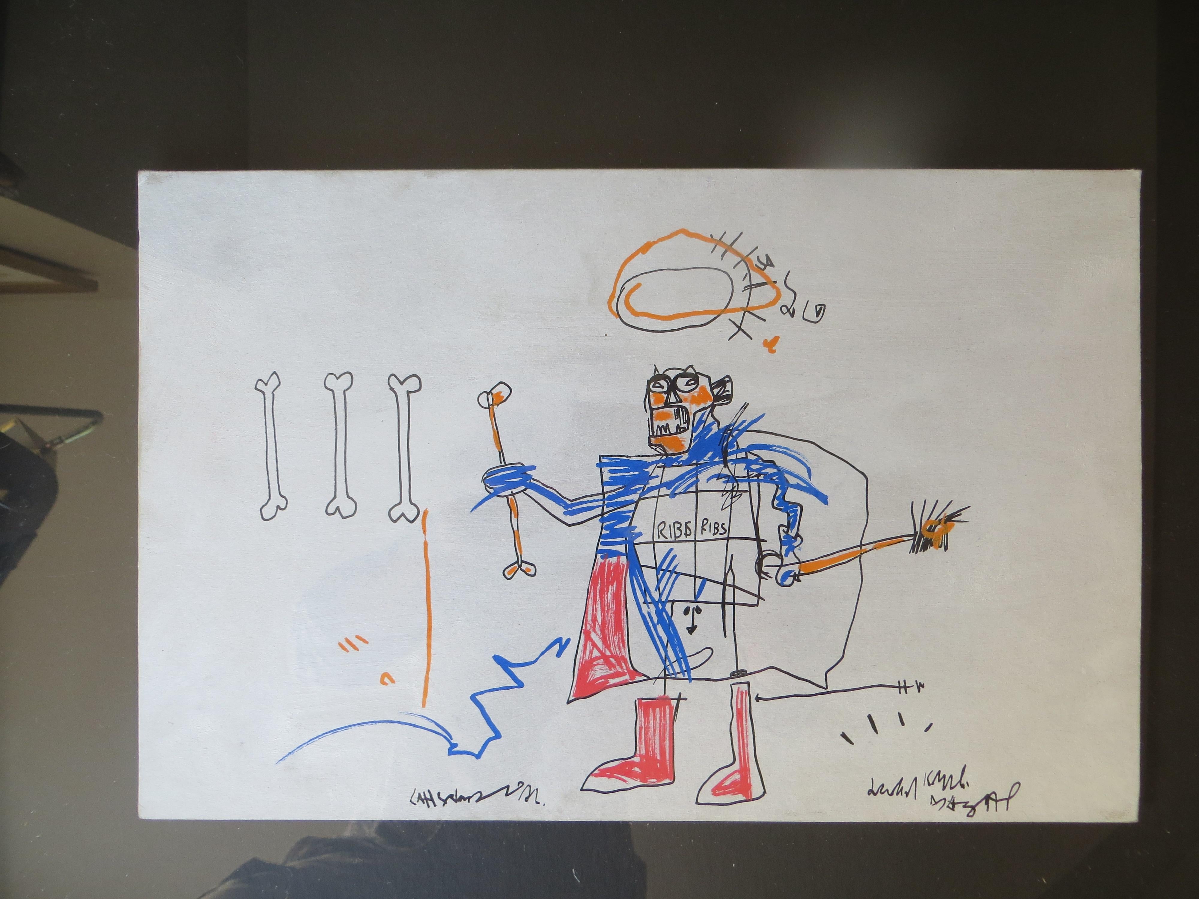 D'après Jean-Michel Basquiat,  2010-2012.
Jean-Michel BASQUIAT - RIBS RIBS (1982) Technique mixte 
Jean-Michel Basquiat ( 1960 - 1988 ) est né de deux immigrés haïtiens à Brooklyn New York en 1960. Il a commencé sa carrière créative en tant que