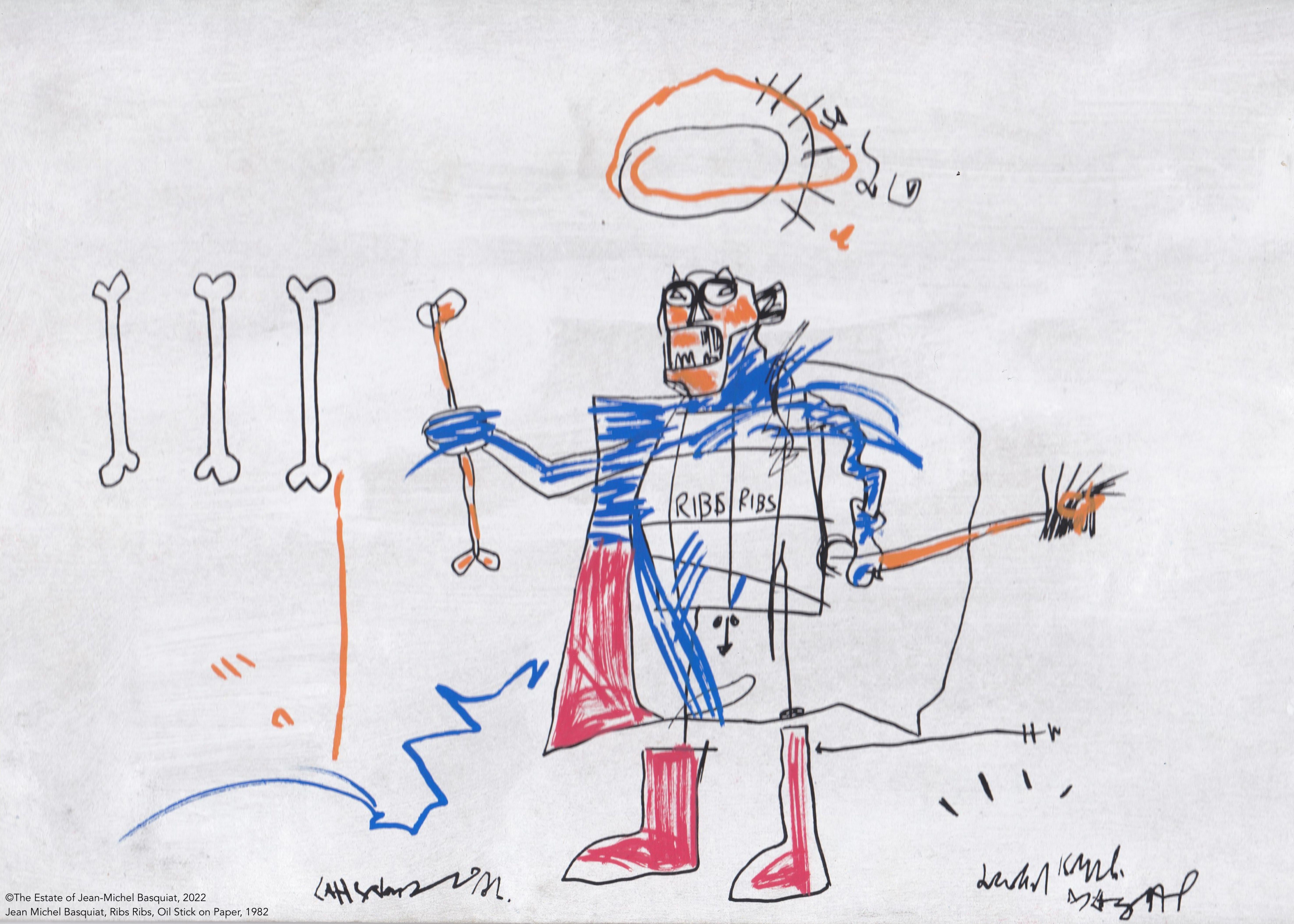 Jean-Michel Basquiat Figurative Print - "Ribs, Ribs", Mixed Media After Jean Michel Basquiat 