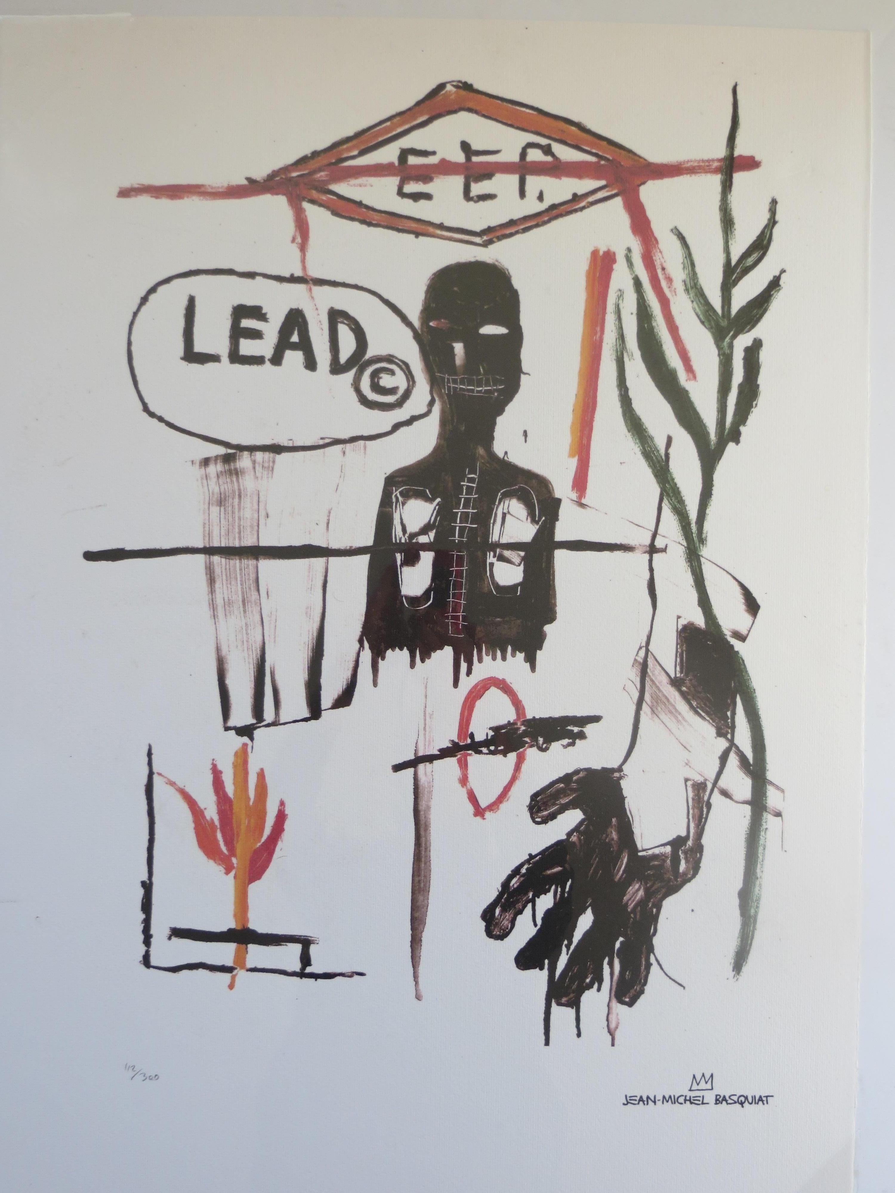 After Jean-Michel Basquiat, Litografía de autorretrato,  Edición limitada.
Patrimonio de JM Basquiat 2010-2012.
Ésta es una litografía firmada en la plancha y numerada en el 112/ 300

Jean Michel Basquiat ( 1960 - 1988 ) nació de dos inmigrantes