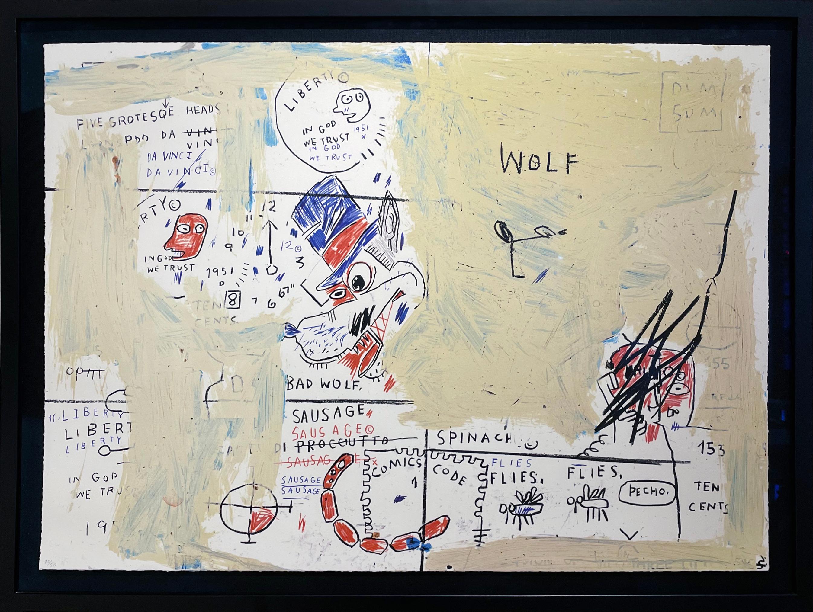 after Jean-Michel Basquiat Figurative Print - Wolf Sausage