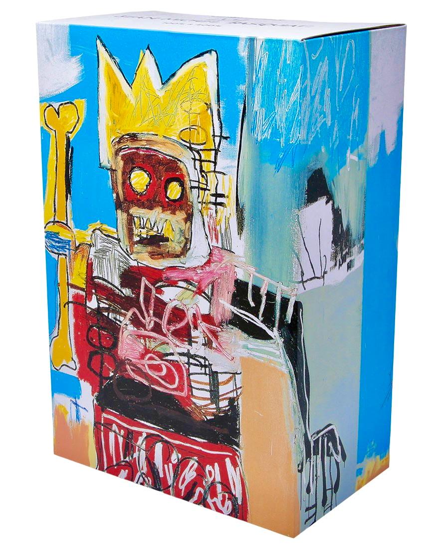 Jean-Michel Basquiat 1000% Bearbrick Vinyl Figure: 
A nicely sized (27 inch), highly collectible Bearbrick Basquiat statue piece, trademarked & licensed by the Estate of Jean-Michel Basquiat. The partnered collectible reveals the late iconic